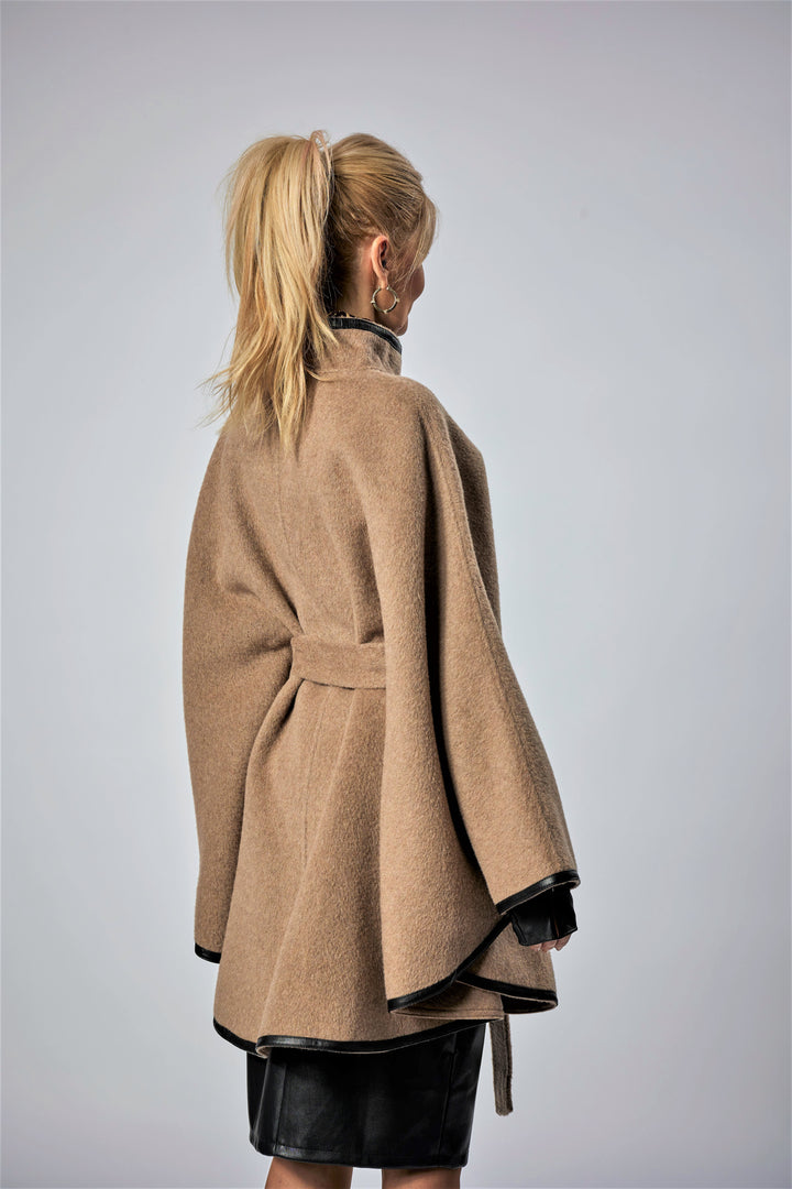 Beige Italian 100% cashmere wool women cape coat swing classic elegant coat by Alesia Chaika 