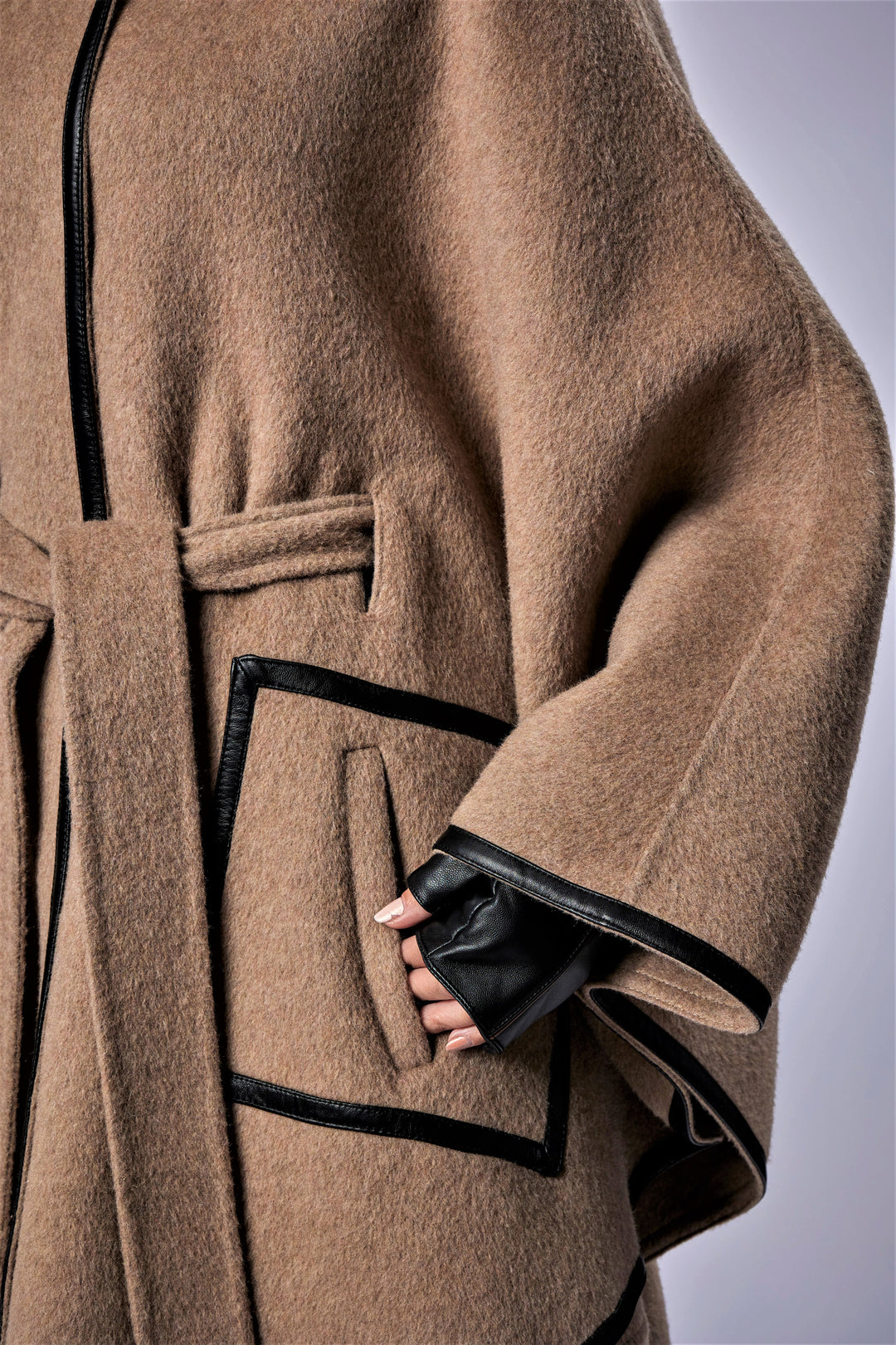 Beige Italian 100% cashmere wool women cape coat swing classic elegant coat by Alesia Chaika 
