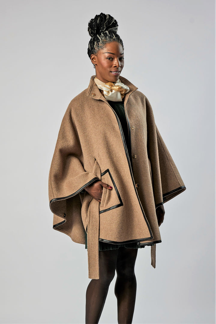 Beige Italian 100% cashmere wool women cape coat swing classic elegant coat by Alesia Chaika 