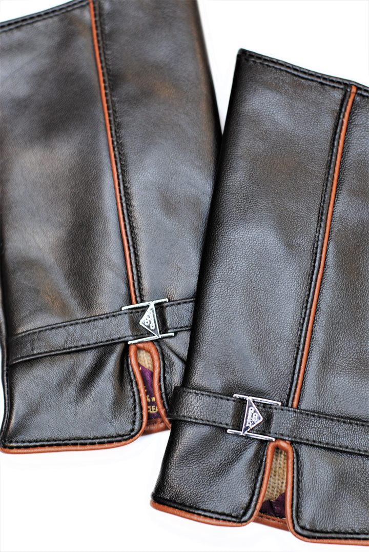 Womens Signature ICONIC Fingerless Black Leather Cashemere Lined Gloves