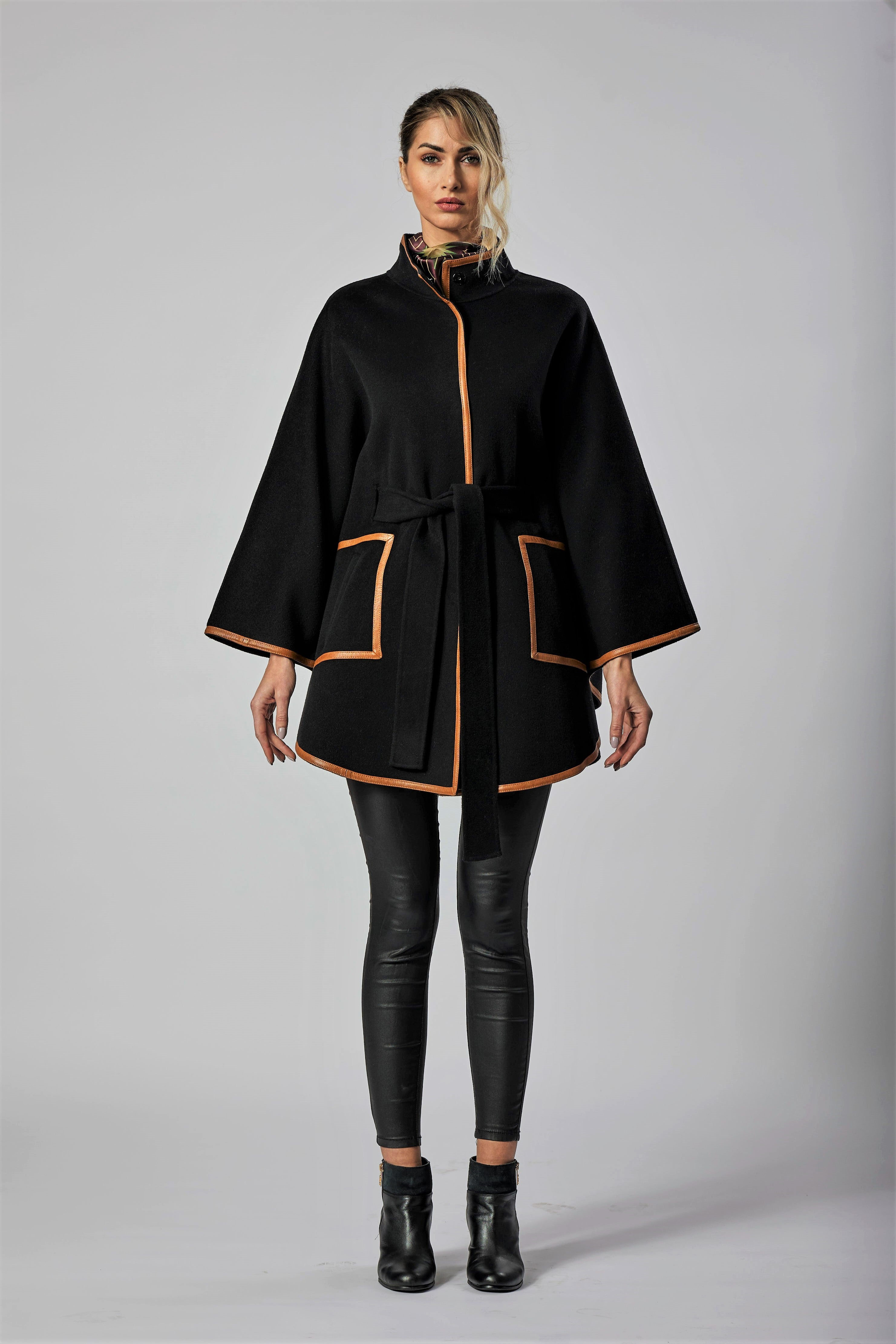 【PORTERNA】Ally Wool Cape Long Coat Ladies Wool Cape Coat, Poncho Cloak Overcoat, Long