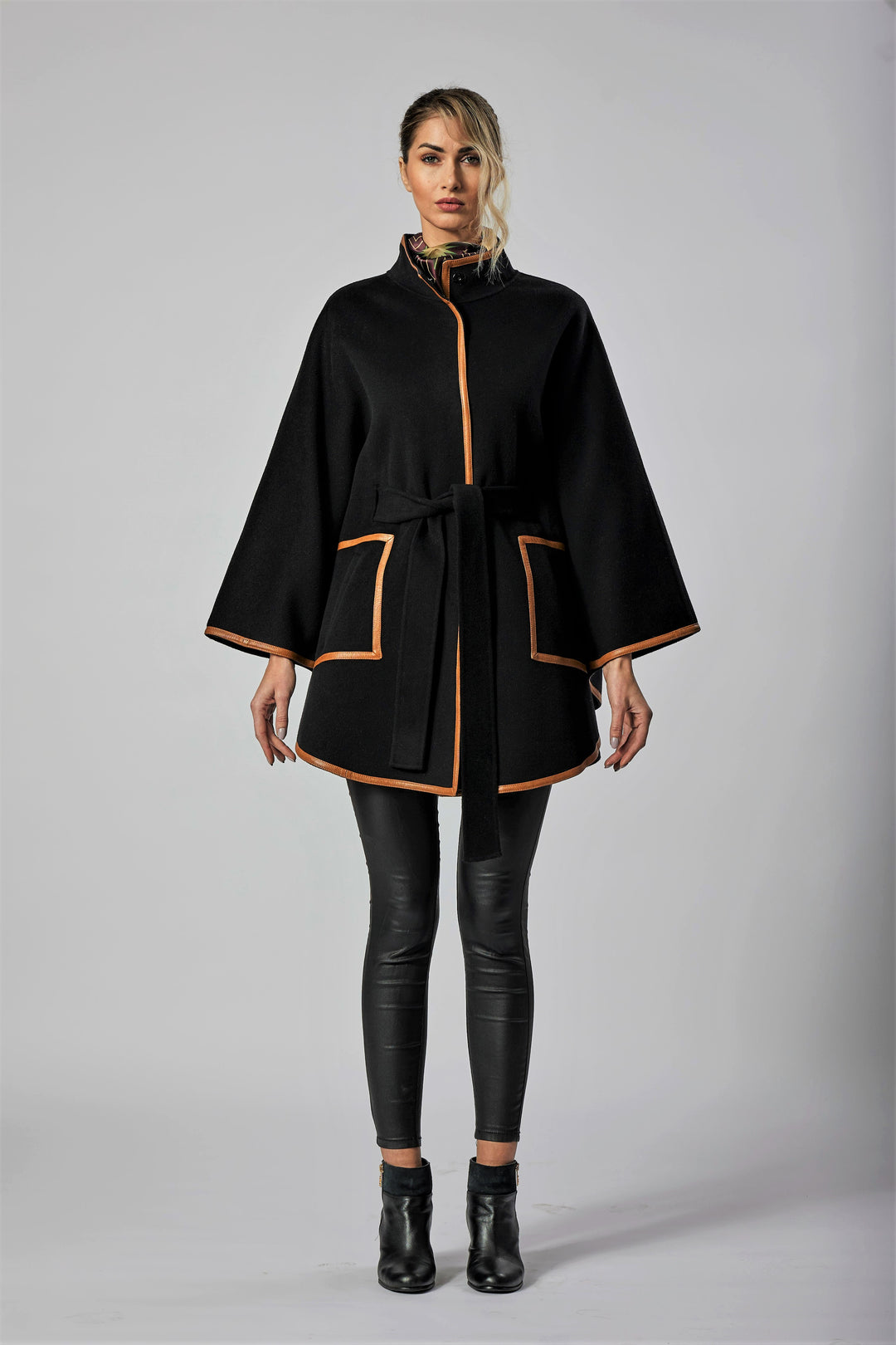 Black Wool Cashmere Cape Coat  Luxury Quality –