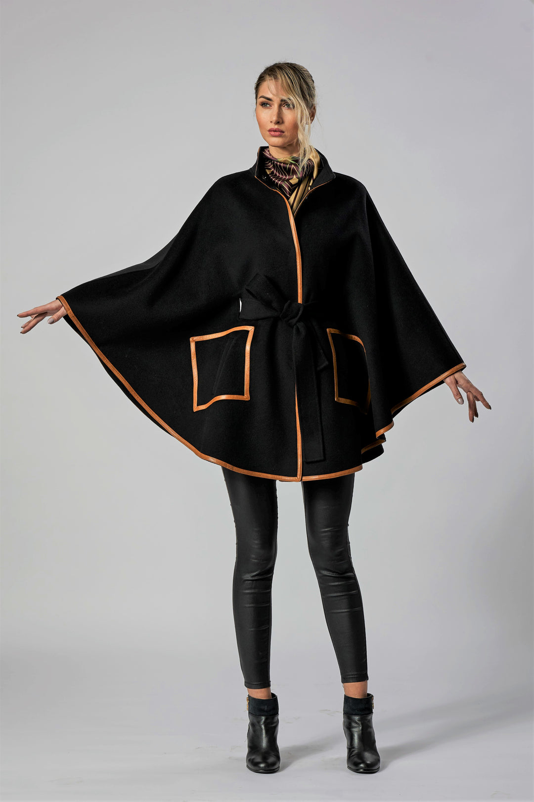 Black Italian 100% cashmere wool women cape coat swing  classic elegant coat by Alesia Chaika