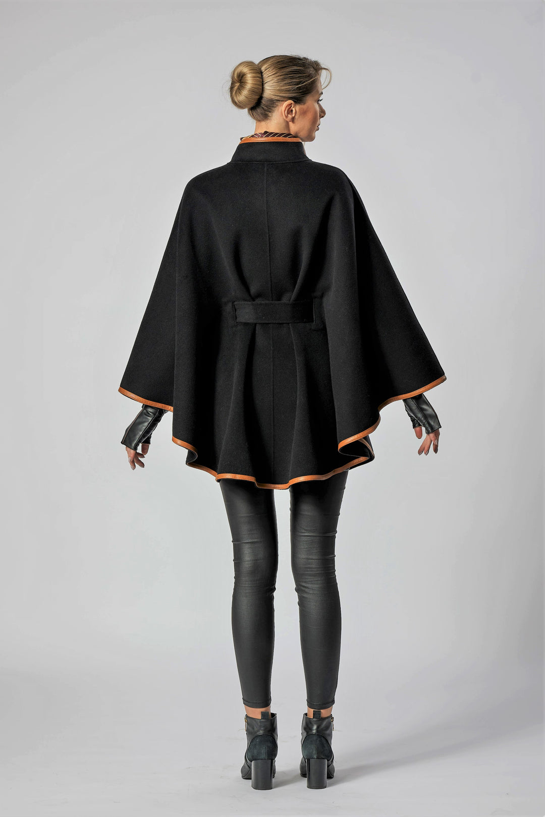 Black Italian 100% cashmere wool women cape coat swing  classic elegant coat by Alesia Chaika