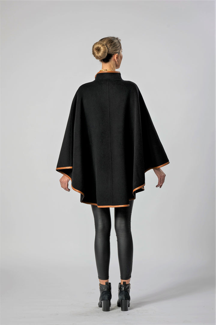 Black Italian 100% cashmere wool women cape coat swing  classic elegant coat by Alesia Chaika