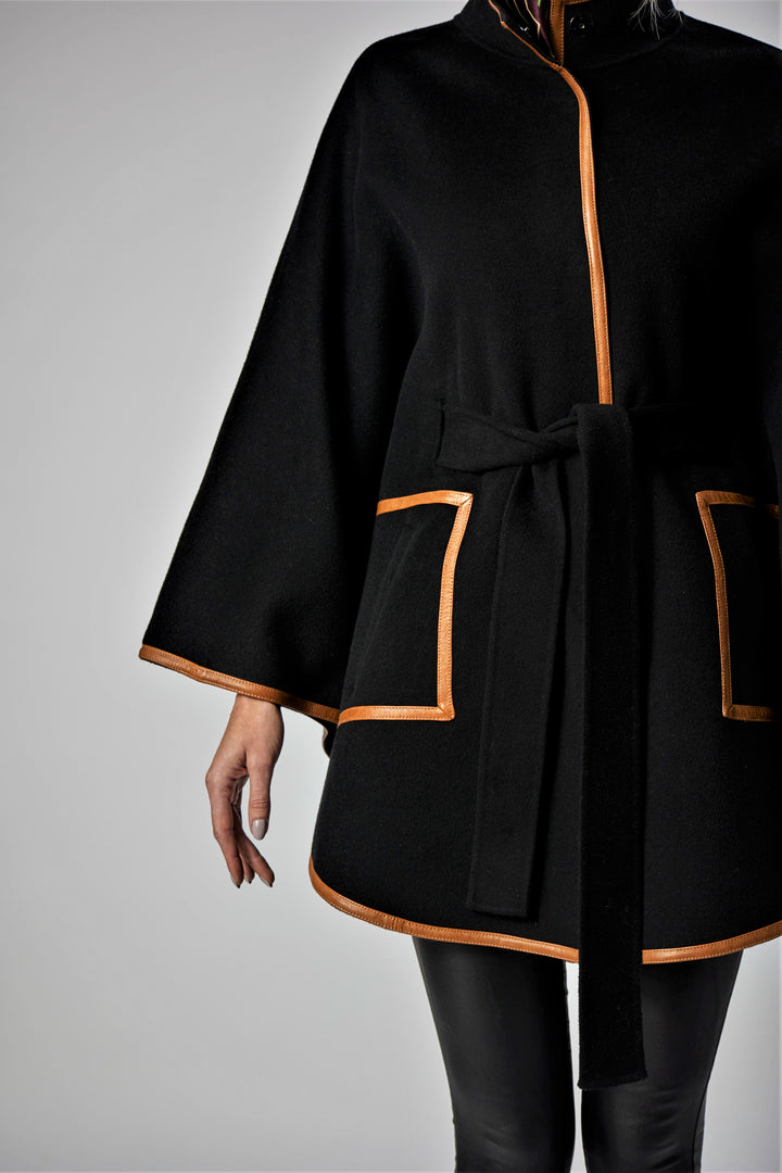 Black Italian 100% cashmere wool women cape coat swing  classic elegant coat by Alesia Chaika