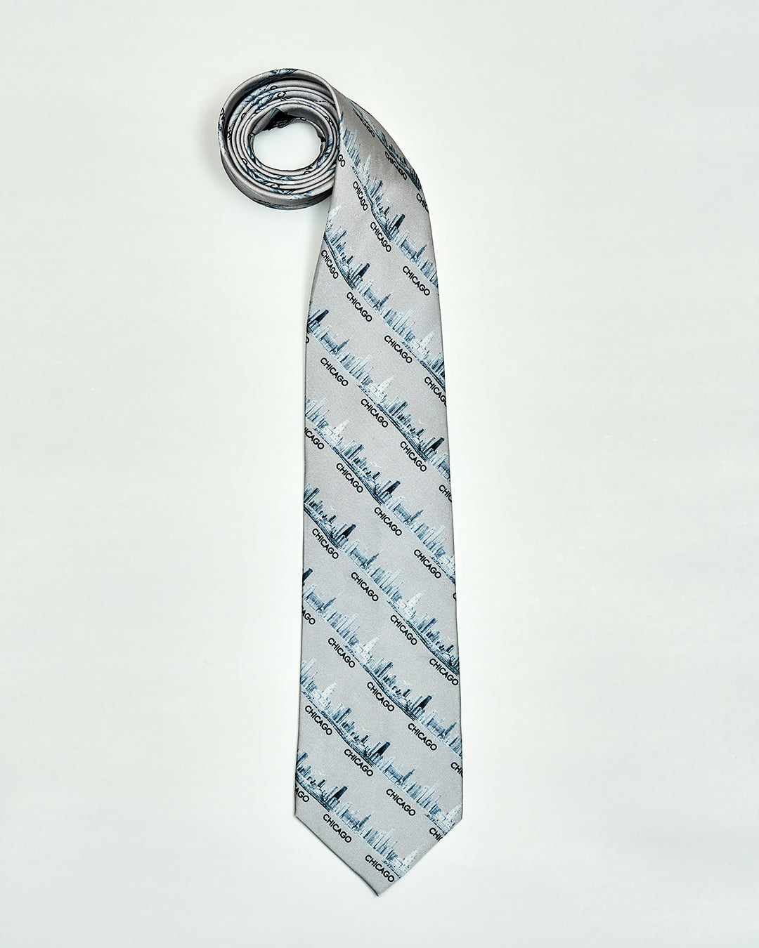 Luxury 100% Silk Men Tie Light Gray CHICAGO Skyline Art by Alesia Chaika