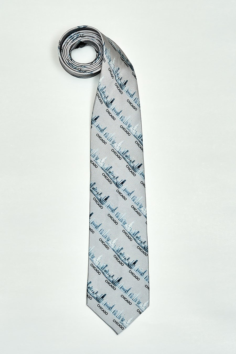 Luxury 100% Silk Men Tie CHICAGO Skyline Art Light Gray