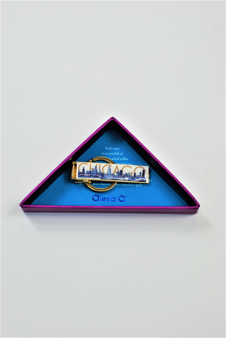 CHICAGO Skyline Pencil Art Key Chain Ring Gold by Alesia Chaika