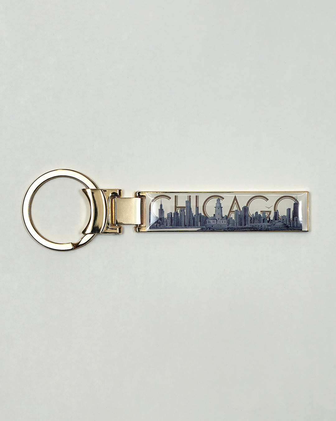 CHICAGO Skyline Pencil Art Key Chain Ring Gold by Alesia Chaika