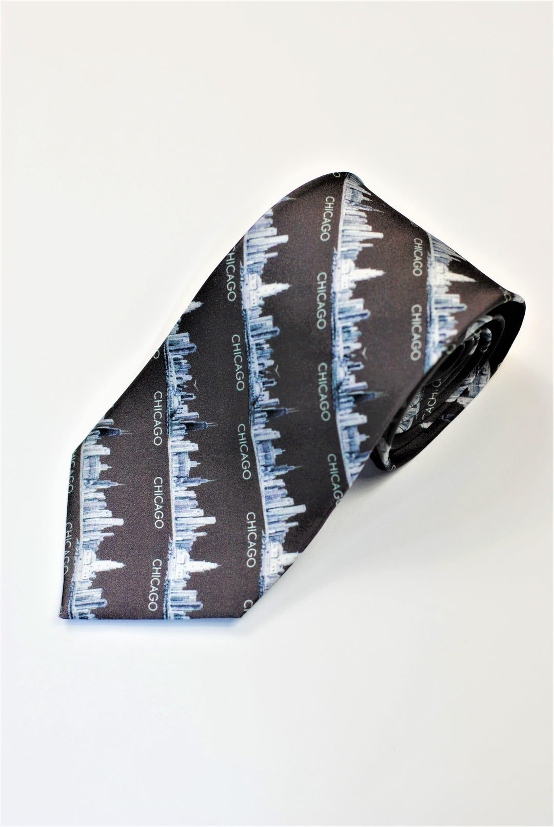 Luxury 100% Silk Men Tie CHICAGO Skyline Art Dark Gray