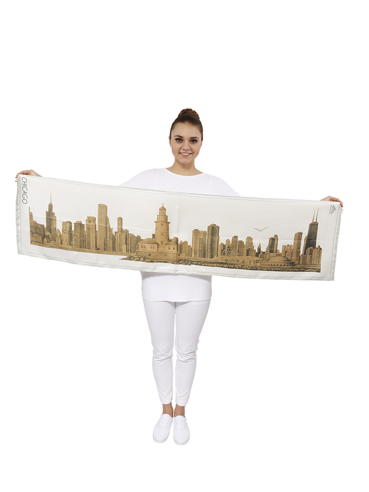 Best of Chicago Gifts Business Souvenirs by Chicago Artist made in Chicago Gifts by Alesia Chaika Pure Silk Scarves Art Collection