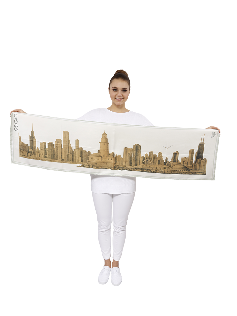 Best of Chicago Gifts Business Souvenirs by Chicago Artist made in Chicago Gifts by Alesia Chaika Pure Silk Scarves Art Collection