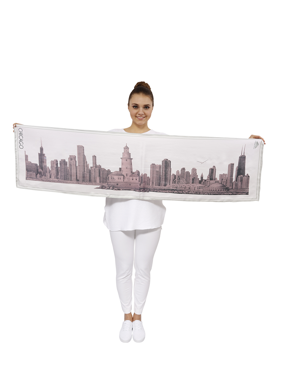 Chicago Harbor Lighthouse Art Souvenir 100% Silk Scarves for Corporate Gifts by Alesia Chaika 
