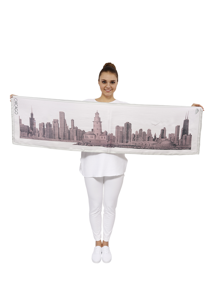 Chicago Harbor Lighthouse Art Souvenir 100% Silk Scarves for Corporate Gifts by Alesia Chaika 