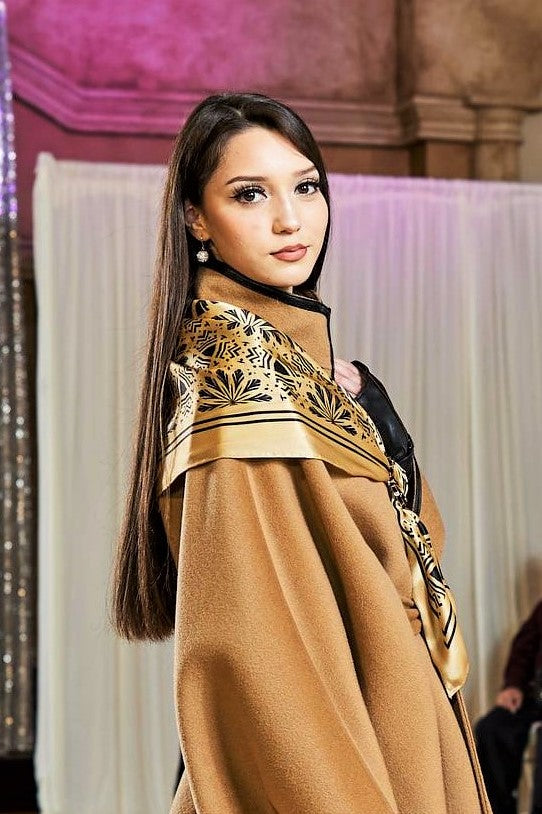 Serenity Mandala Pure Silk Scarf in Beige Black by Alesia Chaika 1
