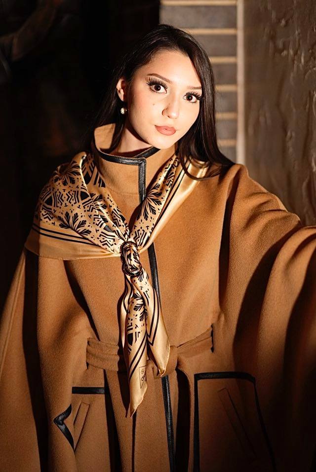 Serenity Mandala Pure Silk Scarf in Beige Black by Alesia Chaika 1