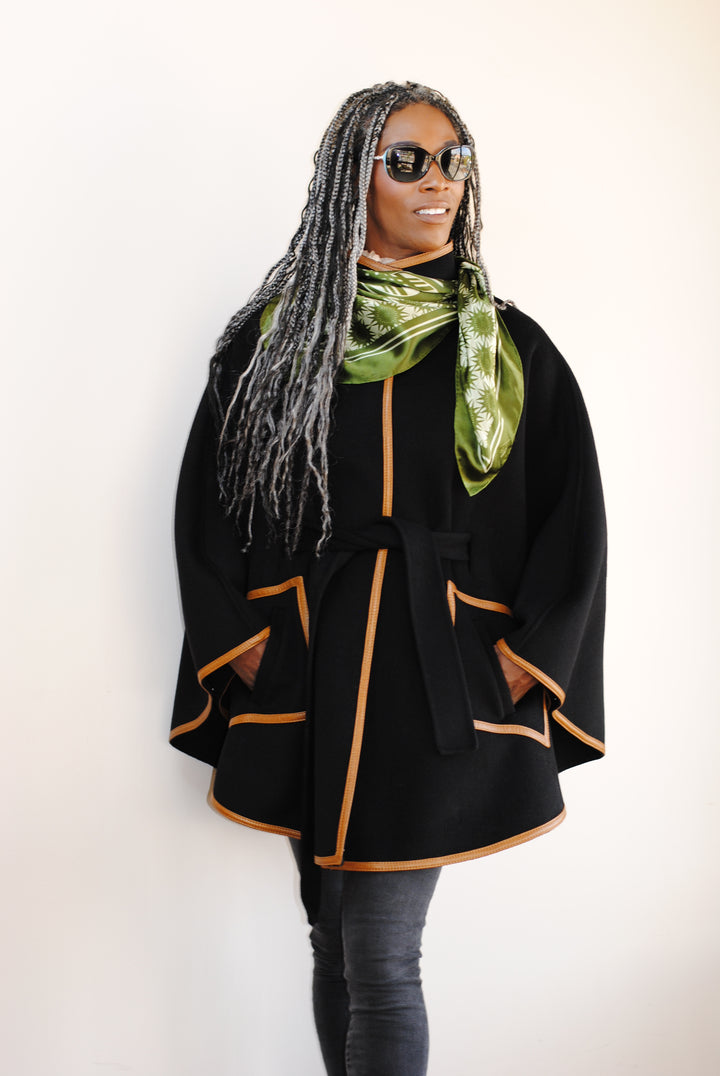 Black Italian 100% cashmere wool women cape coat swing  classic elegant coat by Alesia Chaika