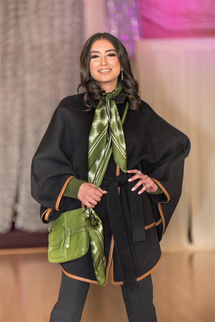 Black Italian 100% cashmere wool women cape coat swing  classic elegant coat by Alesia Chaika