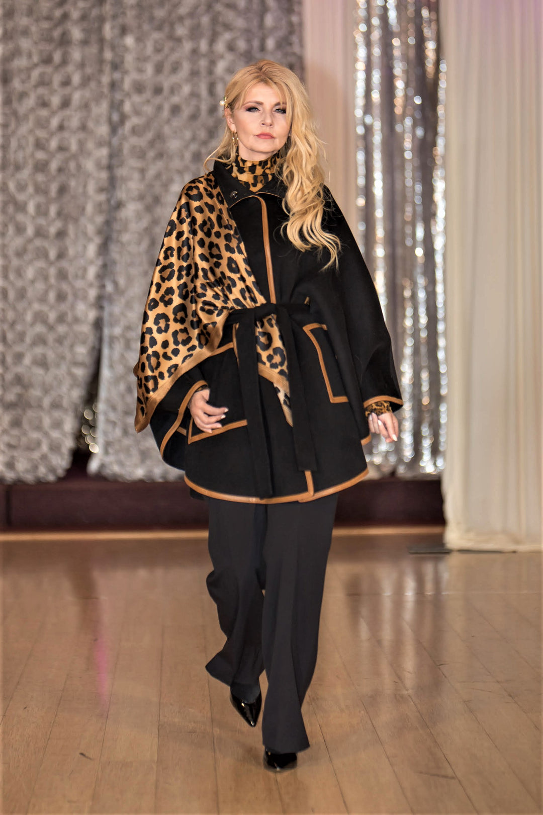 Black Italian 100% cashmere wool women cape coat swing  classic elegant coat by Alesia Chaika