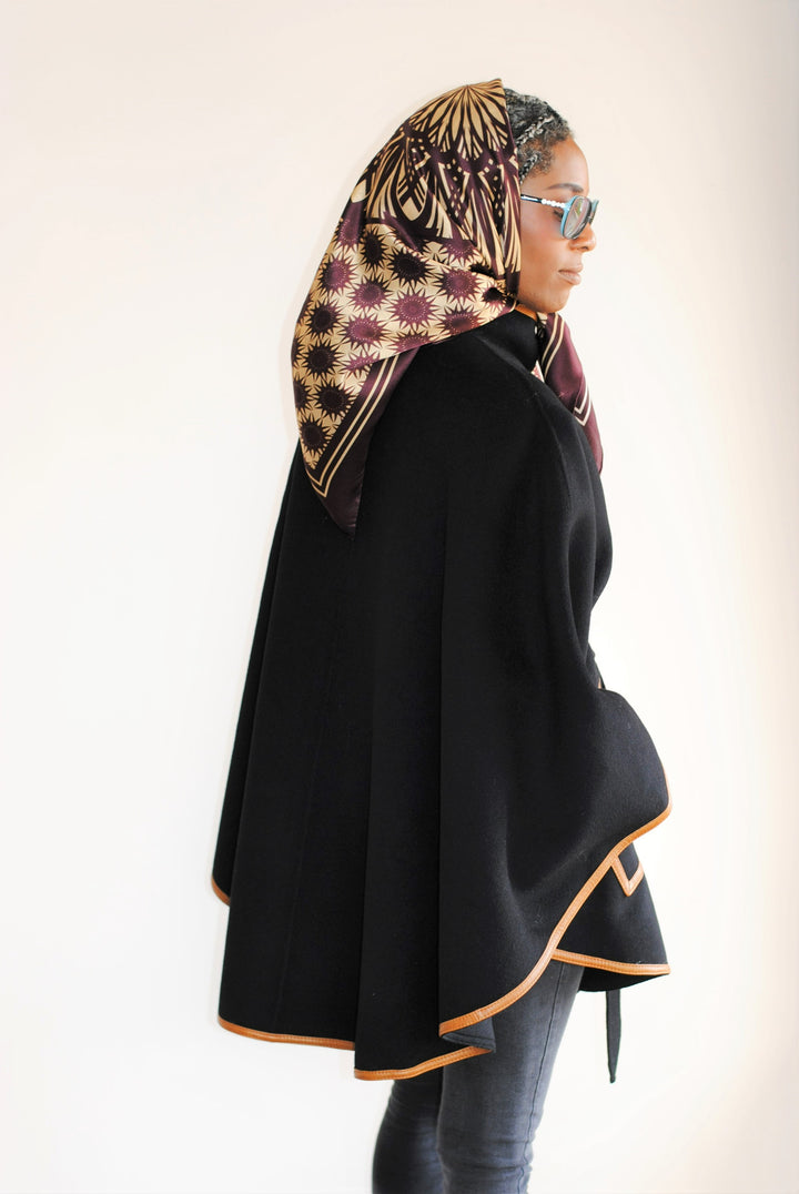 Black Italian 100% cashmere wool women cape coat swing  classic elegant coat by Alesia Chaika