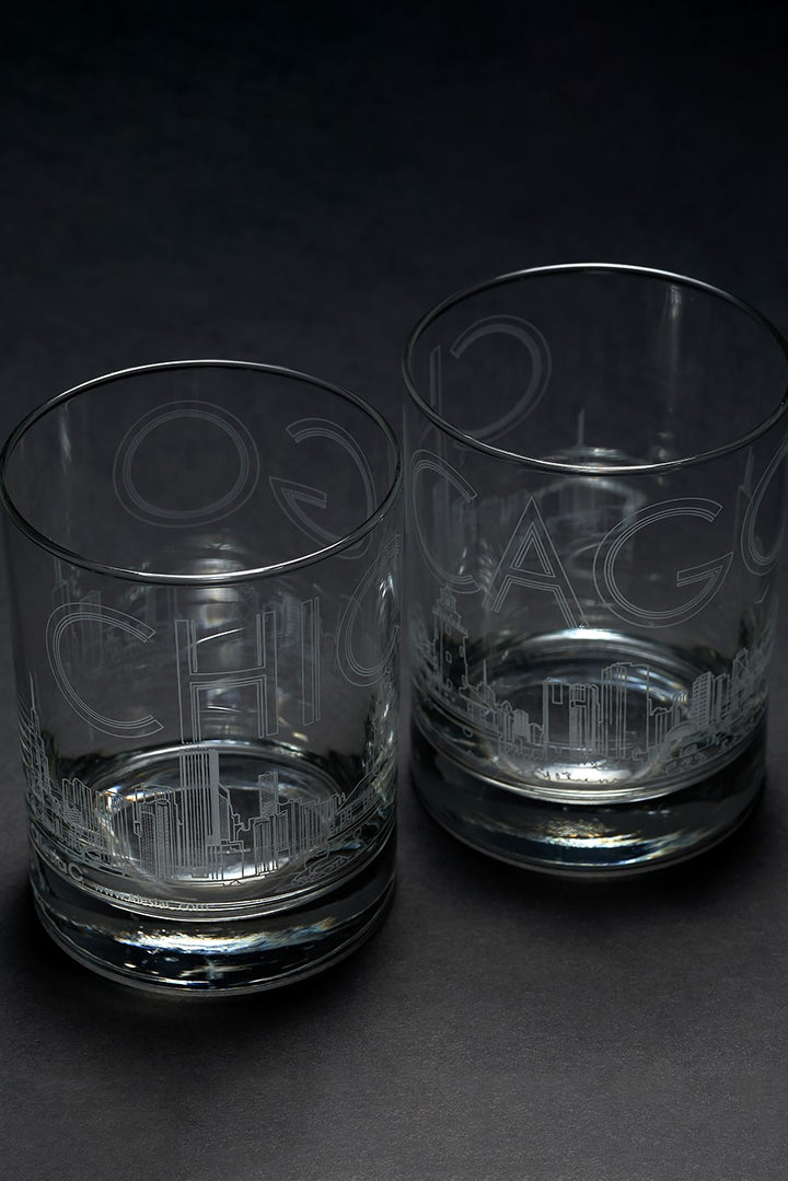 CHICAGO Skyline Drinking Glass Hostess Gift City Skyline Art Drinkware Glass Set of 2 by arist Alesia Chaika