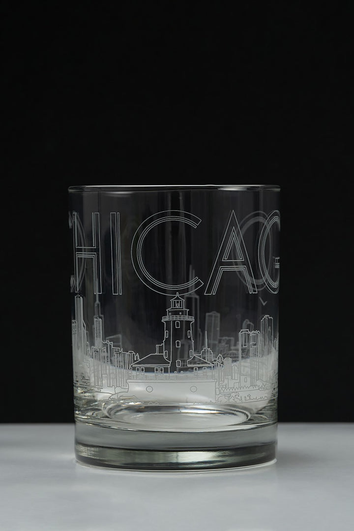 CHICAGO Hostess Gift City Skyline Art Drinkware Glass Set of 2 by arist Alesia Chaika