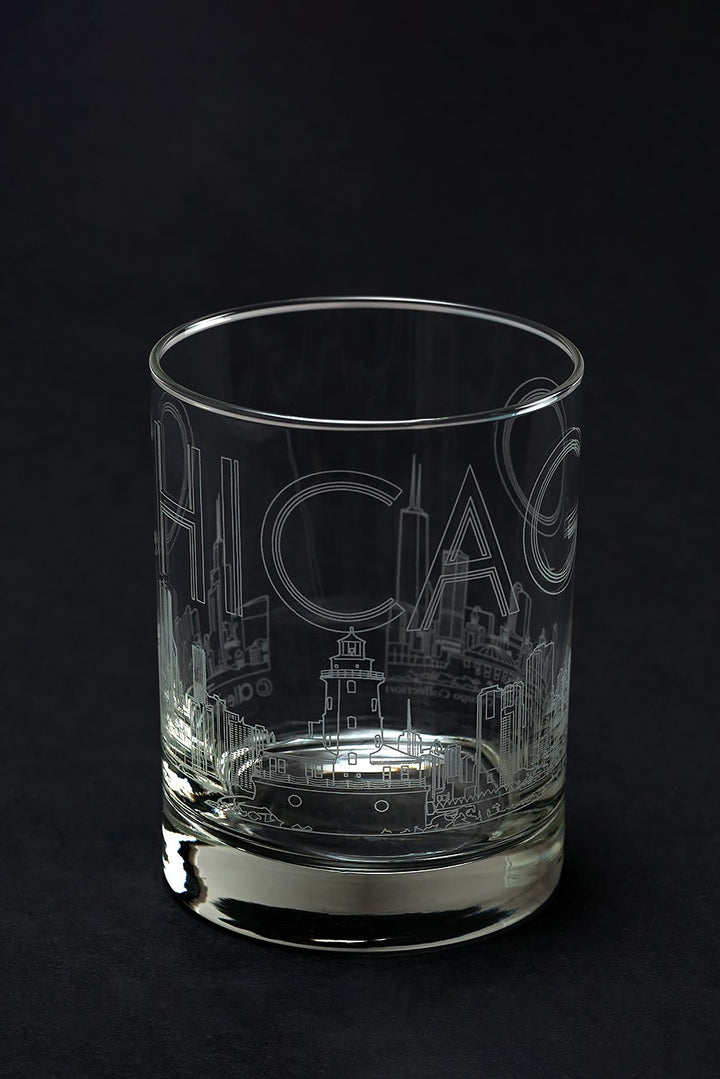 CHICAGO Hostess Gift City Skyline Art Drinkware Glass Set of 2 by arist Alesia Chaika