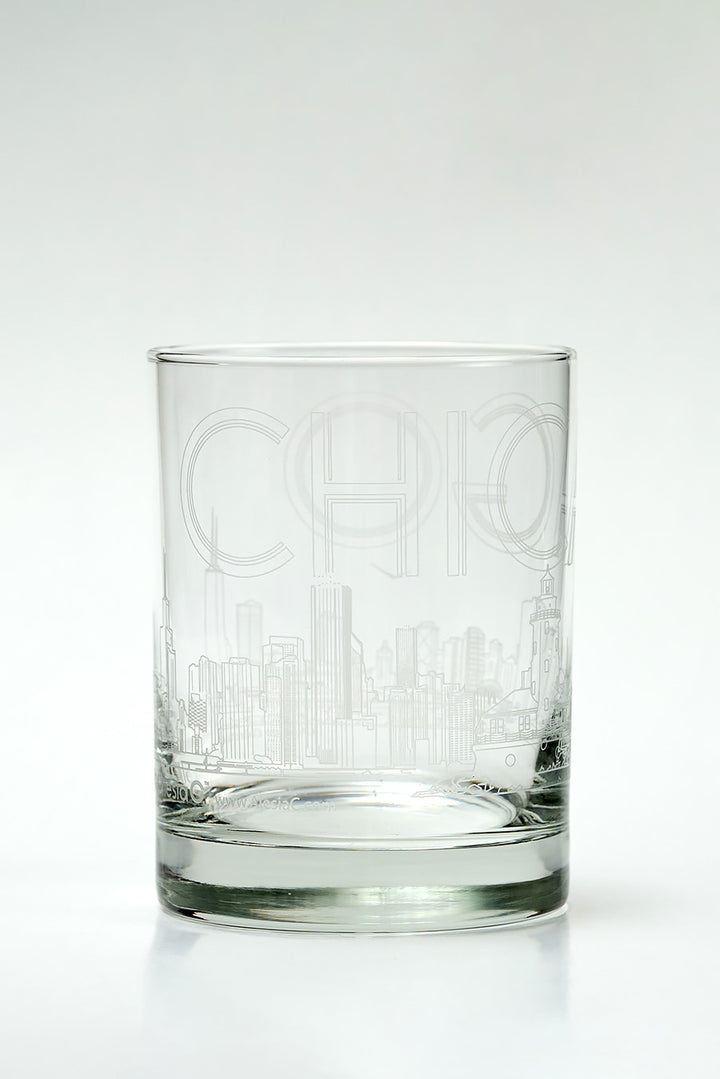 CHICAGO Hostess Gift City Skyline Art Drinkware Glass Set of 2 by arist Alesia Chaika