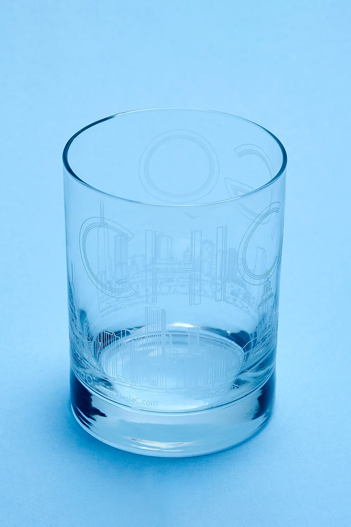 CHICAGO Hostess Gift City Skyline Art Drinkware Glass Set of 2 by arist Alesia Chaika