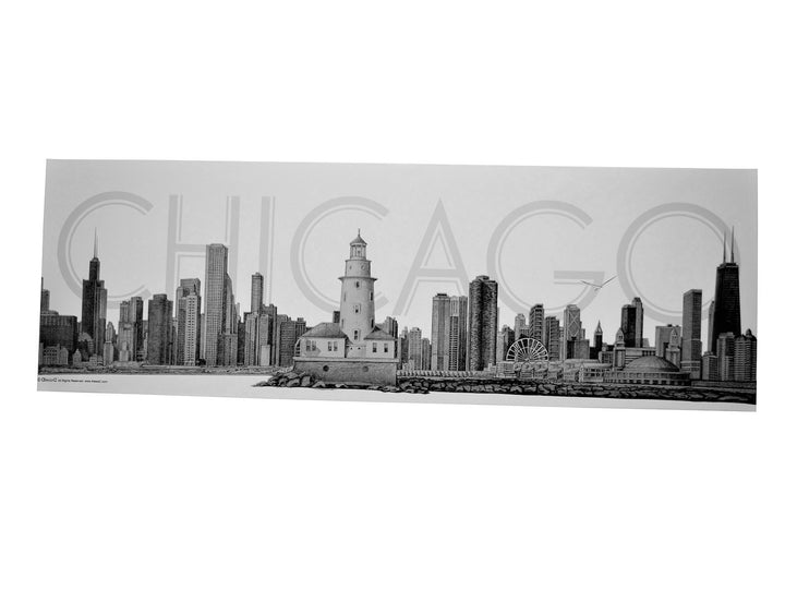 Chicago Wall Art Giclee Framed Canvas Black and White Original Pencil Illustration Ready to Hang Office Decor Wall Art for Chicago Lovers by Alesia Chaika Alesia C.