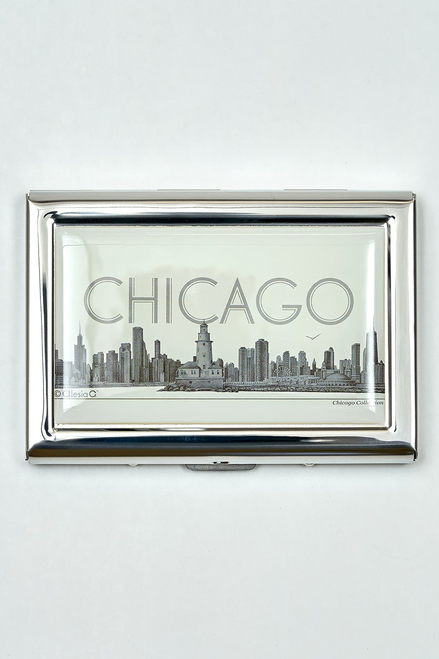 Chicago Skyline Luxury Souvenir Gift RFID Block Metal Credit Card Holder Wallet Business Card Holder Chicago Artwork by Alesia Chaika