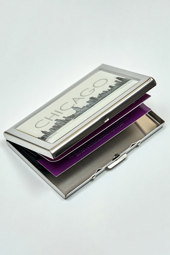 Chicago Skyline Luxury Souvenir Gift RFID Block Metal Credit Card Holder Wallet Business Card Holder Chicago Artwork by Alesia Chaika