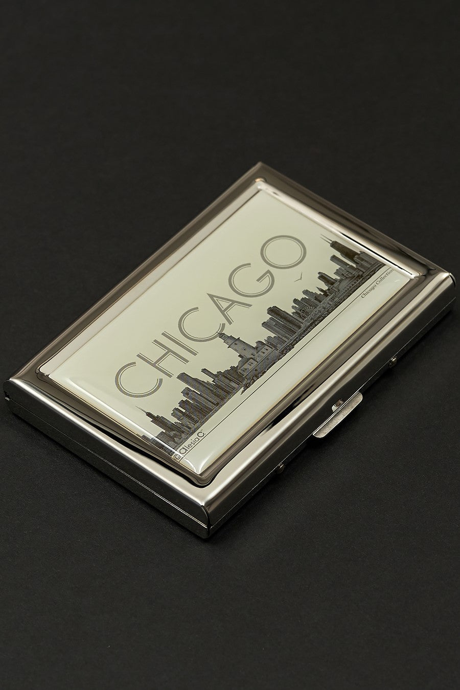 Chicago Skyline Luxury Souvenir Gift RFID Block Metal Credit Card Holder Wallet Business Card Holder Chicago Artwork by Alesia Chaika