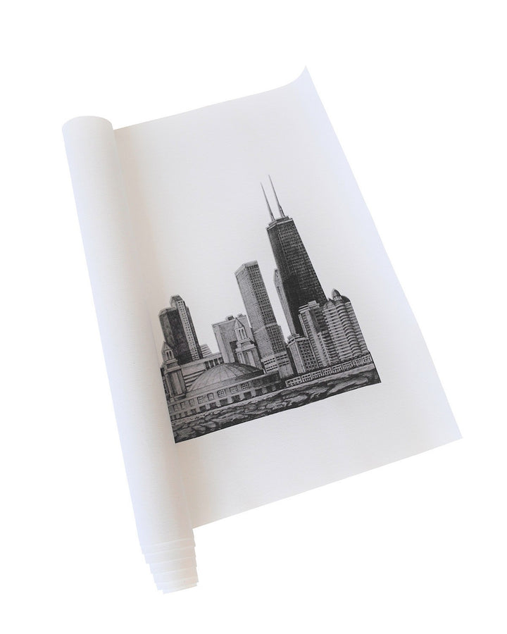 Chicago Skyline Drawing Hand Sketched Rolled Giclee Canvas Print in Black and White Home or Office Wall Art by Stepan Kalinouski Alesia C.