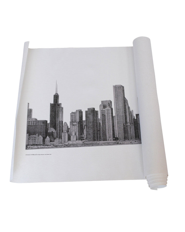 Chicago Skyline Drawing Hand Sketched Rolled Giclee Canvas Print in Black and White Home or Office Wall Art by Stepan Kalinouski Alesia C.