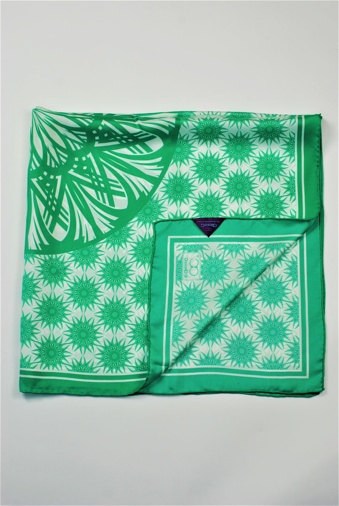 WISDOM Mandala Art Pure Silk Square Scarf in Green White by Alesia Chaika