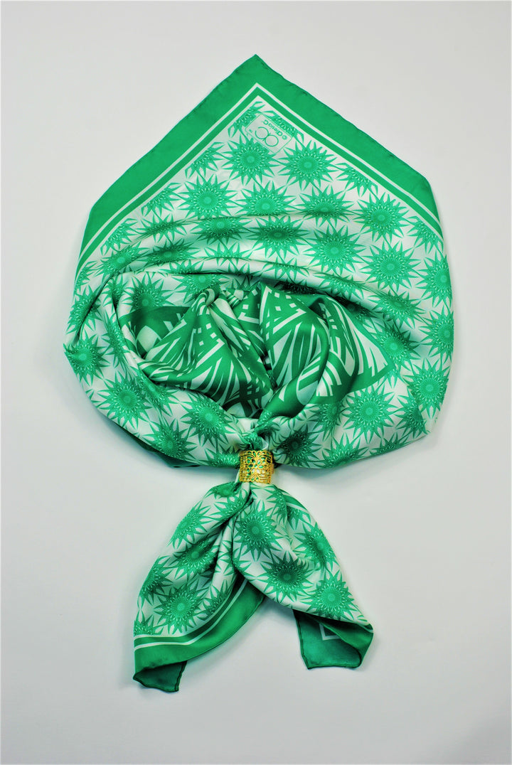 WISDOM Mandala Art Pure Silk Square Scarf in Green White by Alesia Chaika