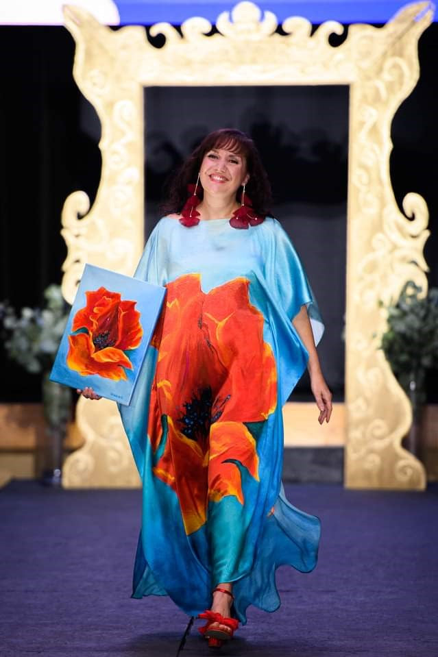 RED POPPY 100% Silk Maxi Caftan Art-A-Porte Style by Alesia Chaika AlesiaC.com