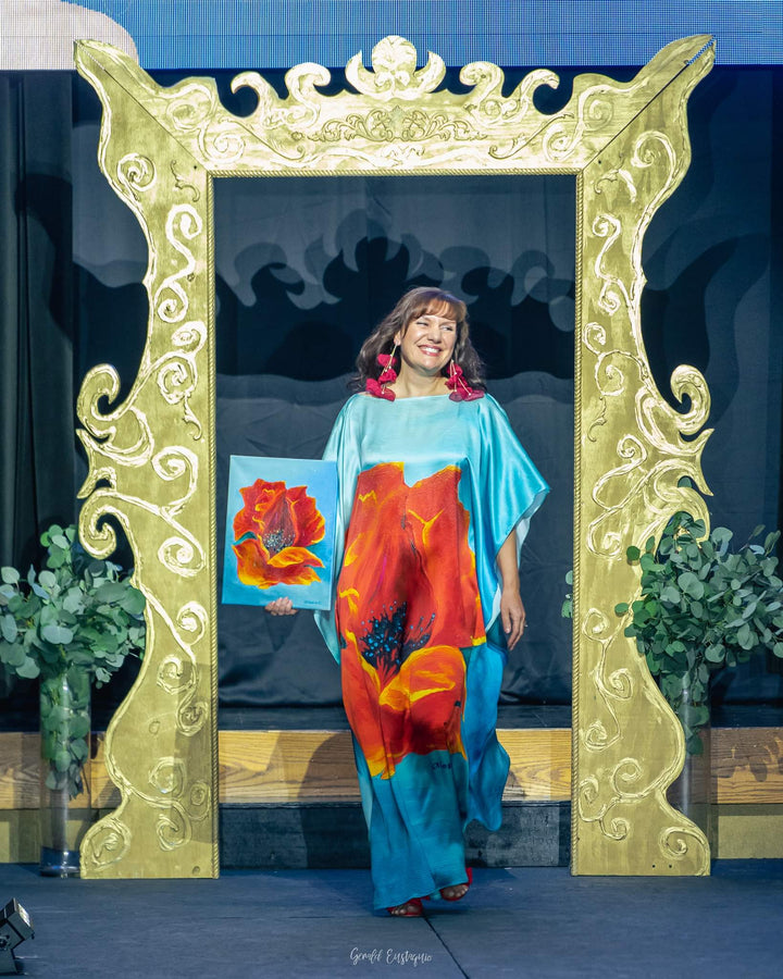RED POPPY 100% Silk Maxi Caftan Art-A-Porte Style by Alesia Chaika AlesiaC.com