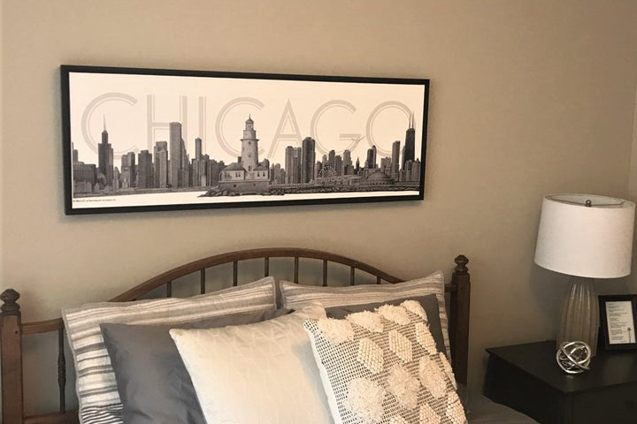 CHICAGO Skyline Framed Canvas Floating Black Frame,Copy of Fine Art Original PENCIL ILLUSTRATION by Alesia C.,Home Decor Office Wall Decor