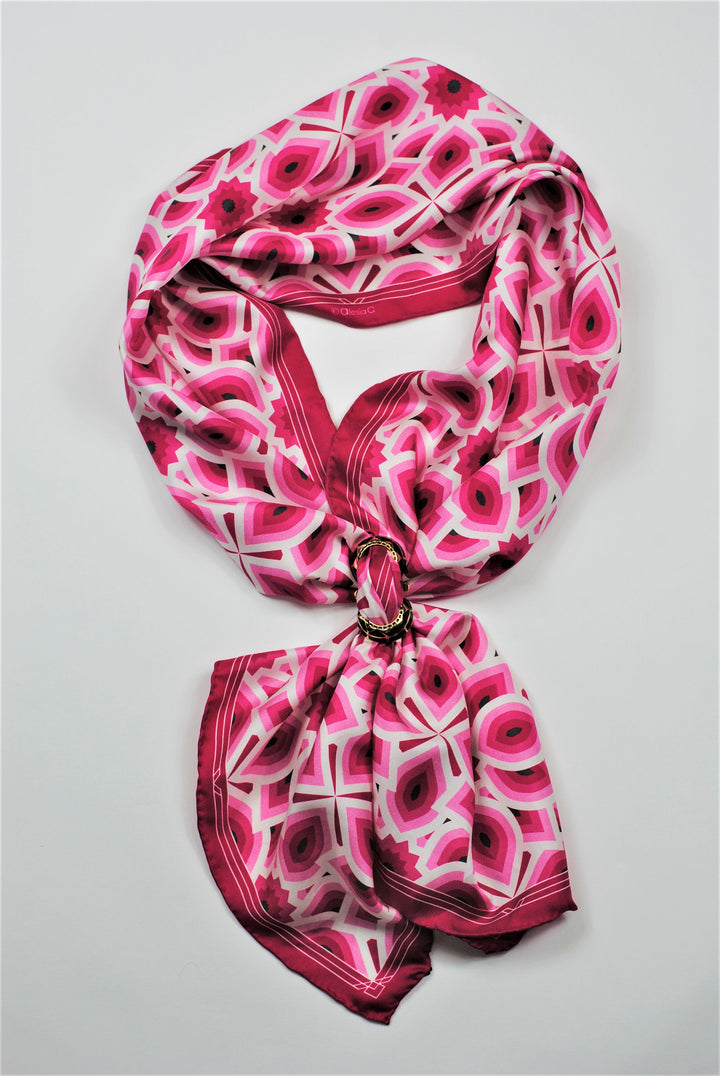 LOTUS Mandala 100% Silk Oblong Scarf in Pink White