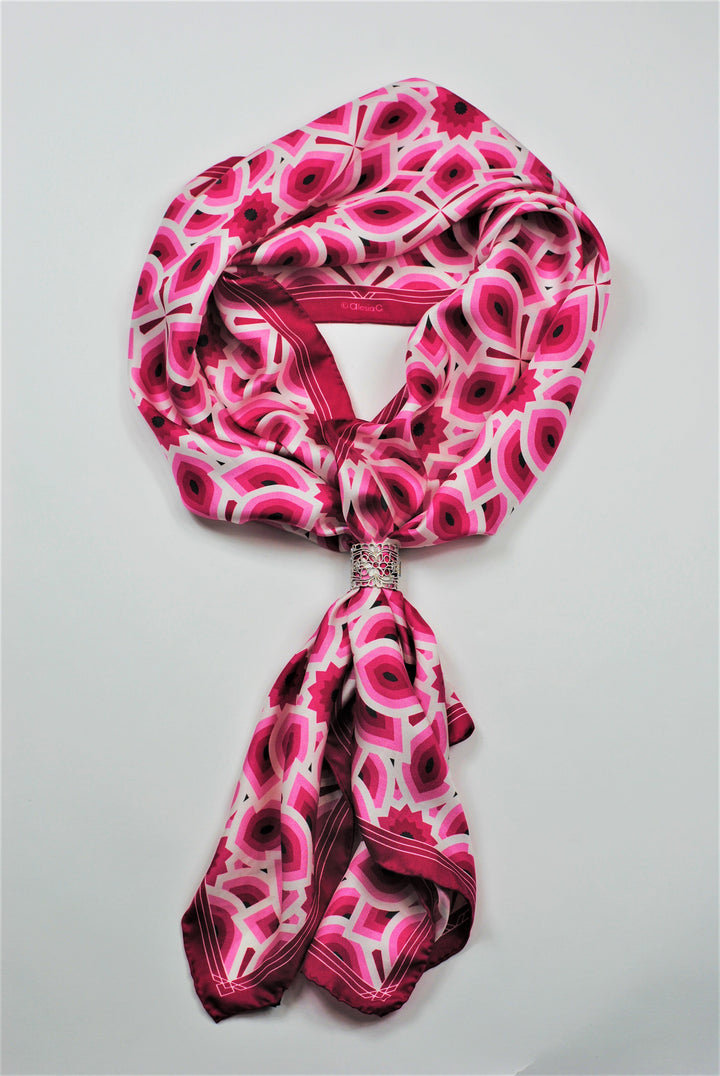 LOTUS Mandala 100% Silk Oblong Scarf in Pink White