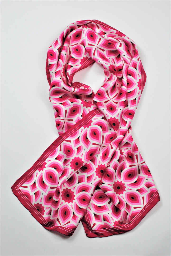LOTUS Mandala 100% Silk Oblong Scarf in Pink White