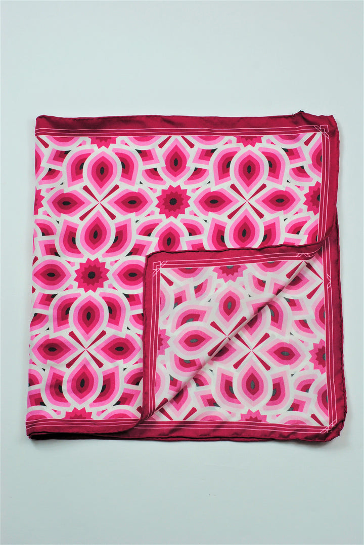 LOTUS Mandala 100% Silk Oblong Scarf in Pink White