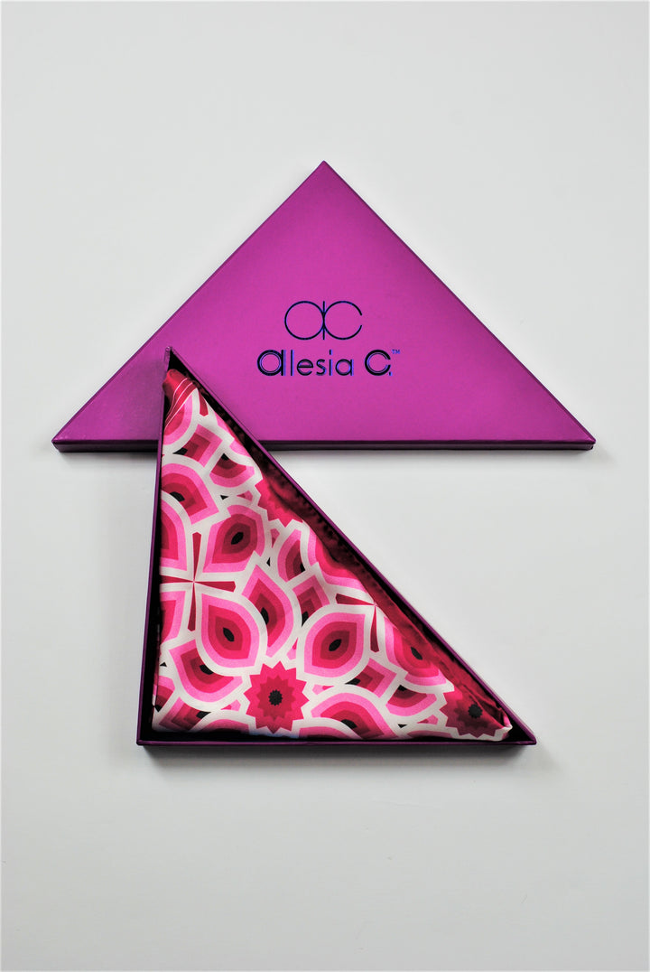 LOTUS Mandala 100% Silk Oblong Scarf in Pink White