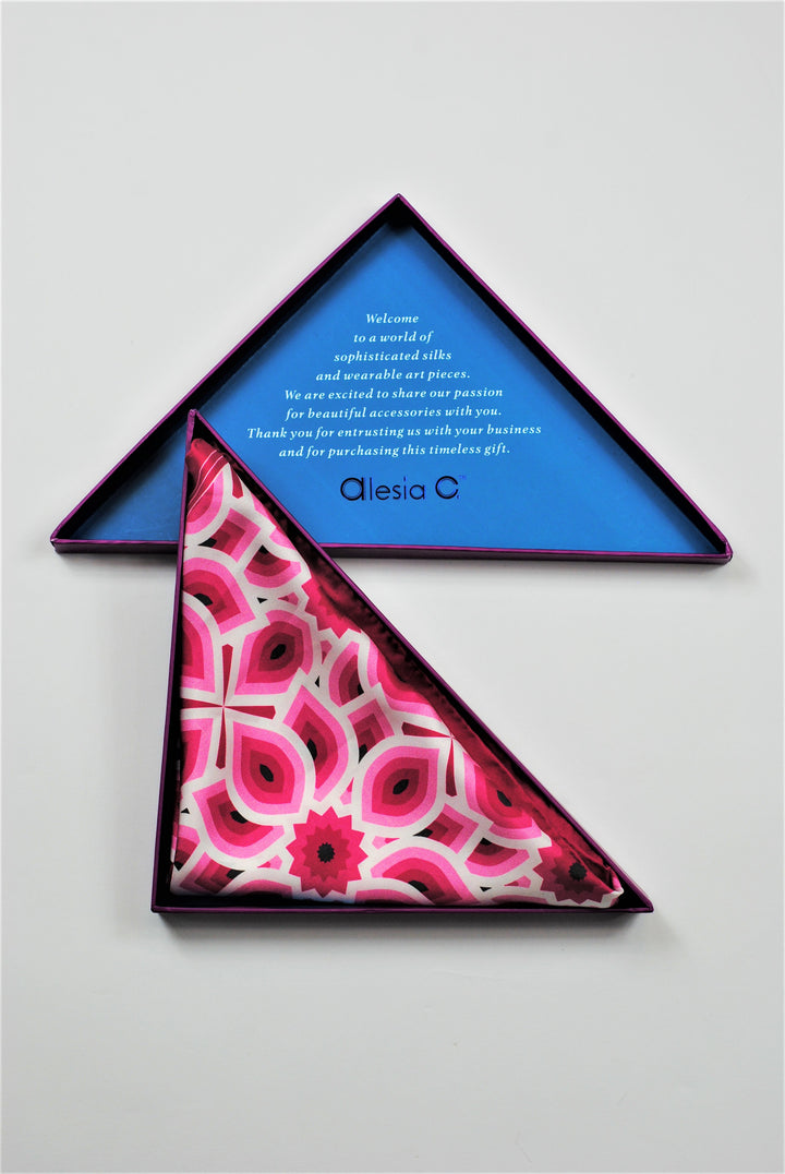 LOTUS Mandala 100% Silk Oblong Scarf in Pink White
