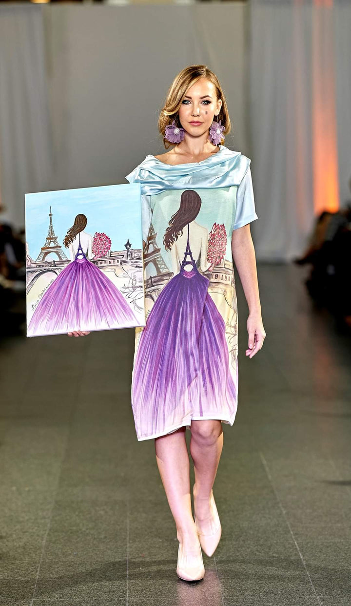 MEET ME IN PARIS 100% Silk Art-A-Porte Midi Dress