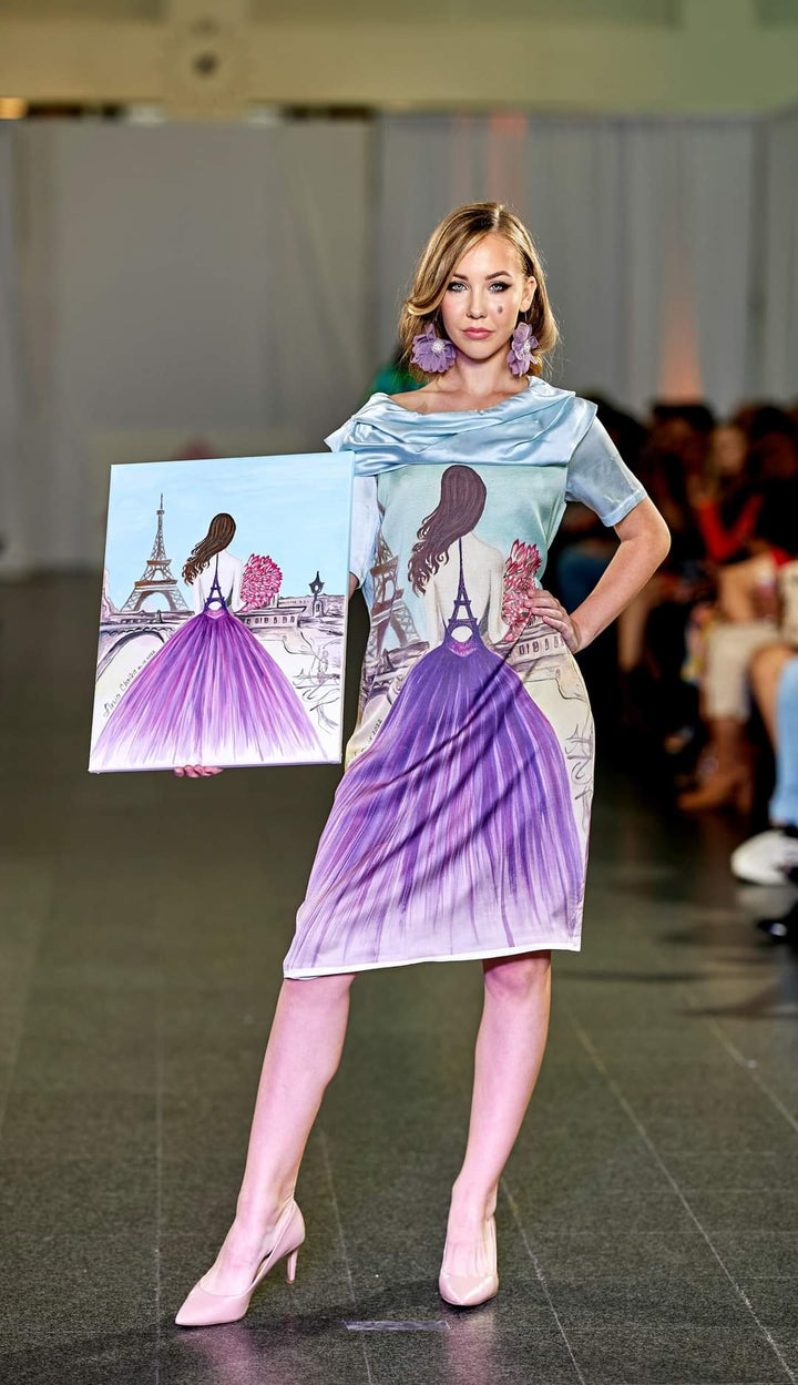 MEET ME IN PARIS 100% Silk Art-A-Porte Midi Dress