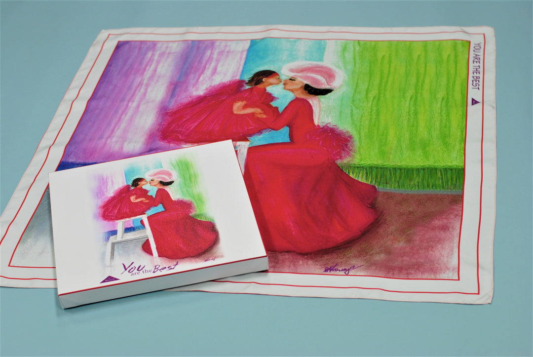 Mom and Daughter Art Silk Scarf and Canvas Wall Art by Alesia C. Chicago Artist and Her Mother Love Story